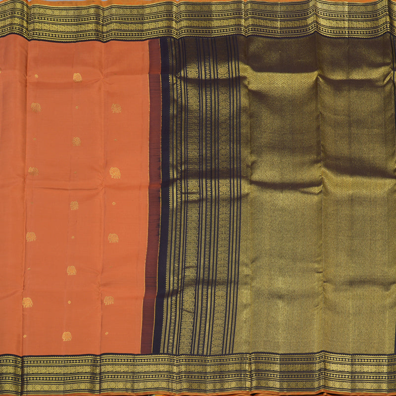 Hayagrivas Handloom Pure Kanjivaram Silk Saree in Whimsical Peach Orange KBE468F14-1