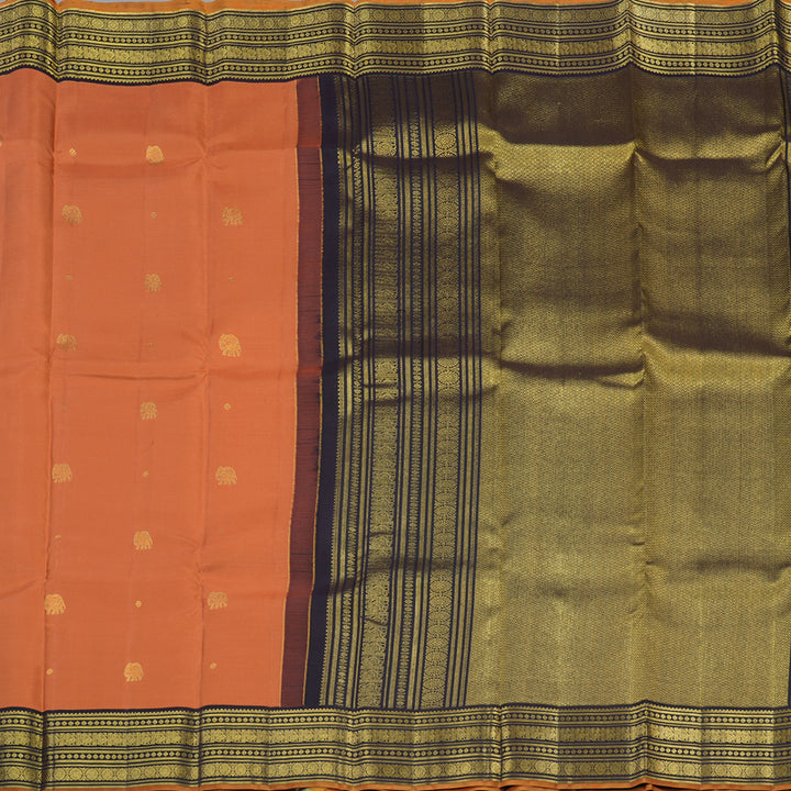 Hayagrivas Handloom Pure Kanjivaram Silk Saree in Whimsical Peach Orange KBE468F14-1