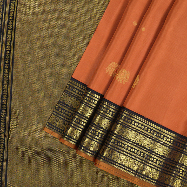 Hayagrivas Handloom Pure Kanjivaram Silk Saree in Whimsical Peach Orange KBE468F14-1
