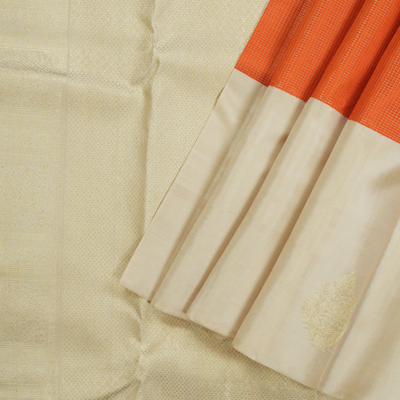 Hayagrivas Handloom Pure Kanjivaram Silk Saree in Vibrant Orange KBE468F2-1