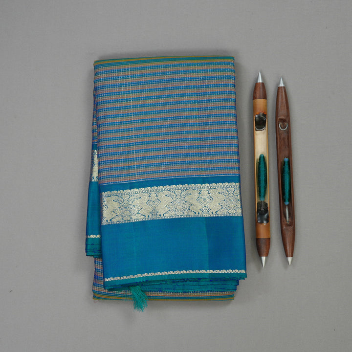Hayagrivas Handloom Multicolour Checks Kanjivaram Silk Saree with Mayilkazhuthu Border KBE468F23-1
