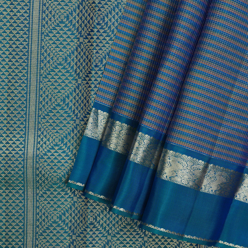Hayagrivas Handloom Multicolour Checks Kanjivaram Silk Saree with Mayilkazhuthu Border KBE468F23-1