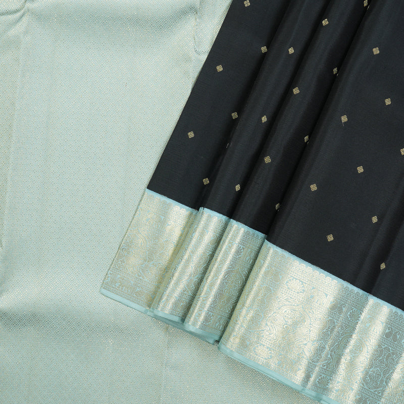Hayagrivas Handloom Kanjivaram Silk Saree in Black with Korvai Contrast KBE468F6-3