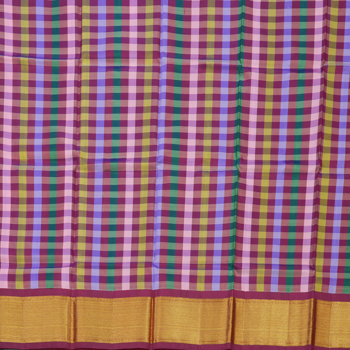 Hayagrivas Handloom Multicolour Checks Kanjivaram Silk Pattu Pavadai with Maroonish Pink Border KBE469F10-9