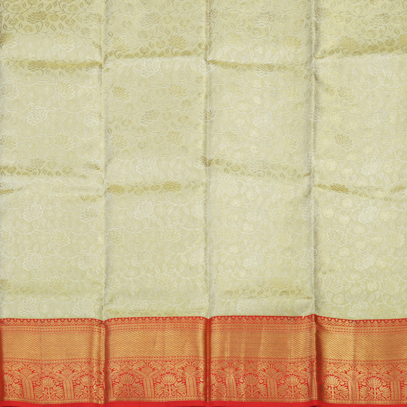 Hayagrivas Shimmering Cream Kanjivaram Pattu Pavadai with Red border KBE469F16-6