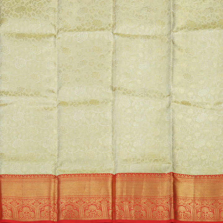 Hayagrivas Shimmering Cream Kanjivaram Pattu Pavadai with Red border KBE469F16-6