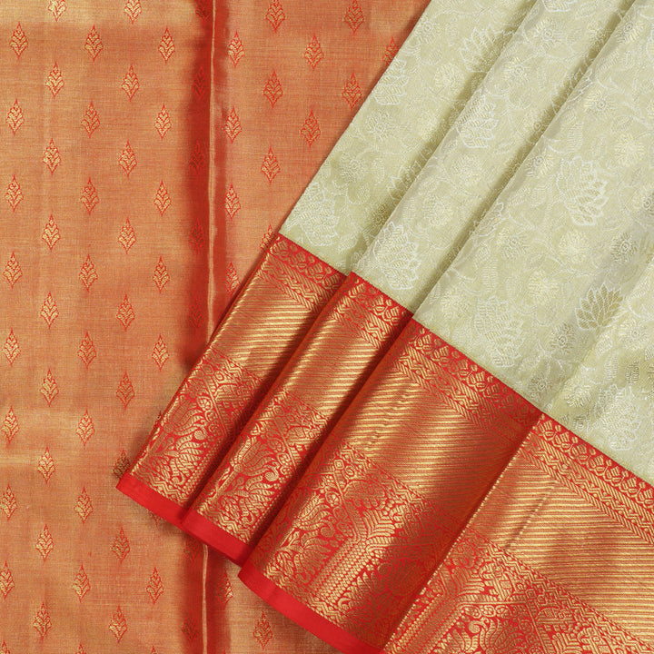 Hayagrivas Shimmering Cream Kanjivaram Pattu Pavadai with Red border KBE469F16-6