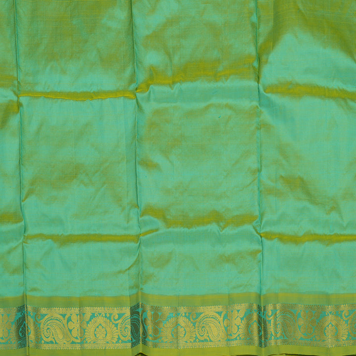 Hayagrivas Teal Blue Kanjivaram Pattu Pavadai with Lime Green Border KBE469F17-2