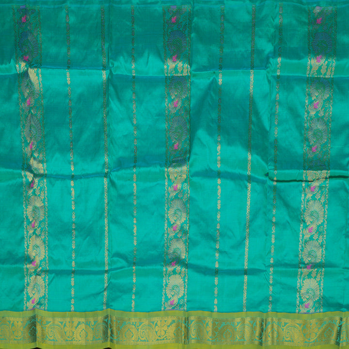Hayagrivas Teal Blue Kanjivaram Pattu Pavadai with Lime Green Border KBE469F17-2