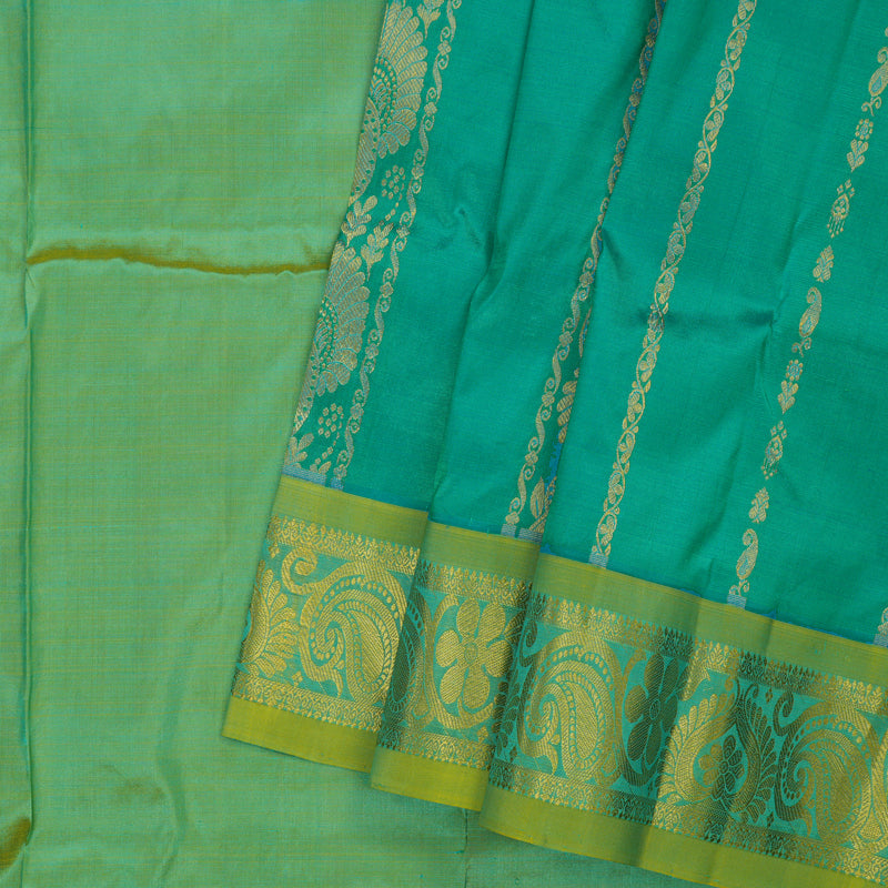 Hayagrivas Teal Blue Kanjivaram Pattu Pavadai with Lime Green Border KBE469F17-2