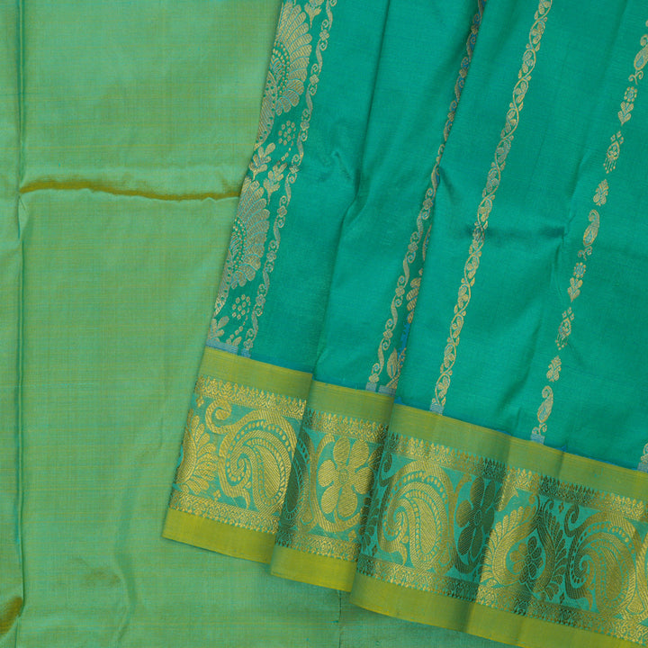 Hayagrivas Teal Blue Kanjivaram Pattu Pavadai with Lime Green Border KBE469F17-2