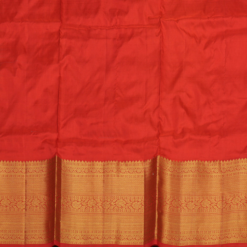 Hayagrivas Handloom Teal Kanjivaram Silk Pattu Pavadai with Red Border KBE469F29-3