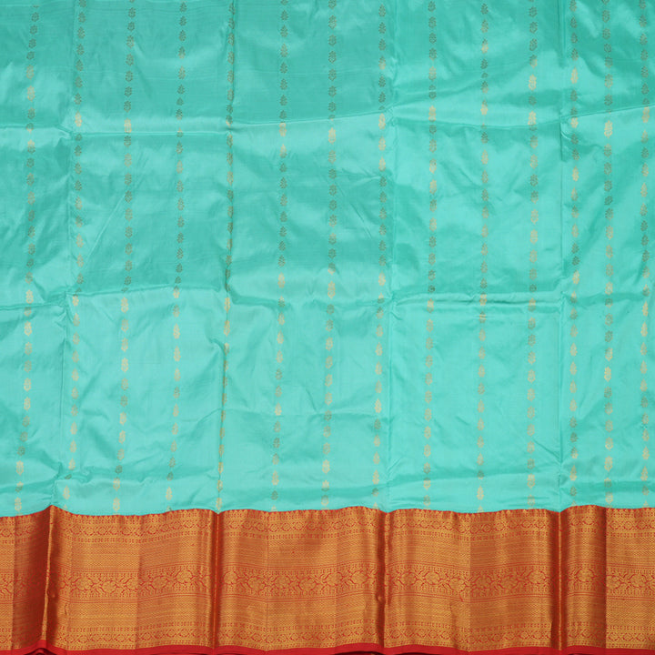 Hayagrivas Handloom Teal Kanjivaram Silk Pattu Pavadai with Red Border KBE469F29-3