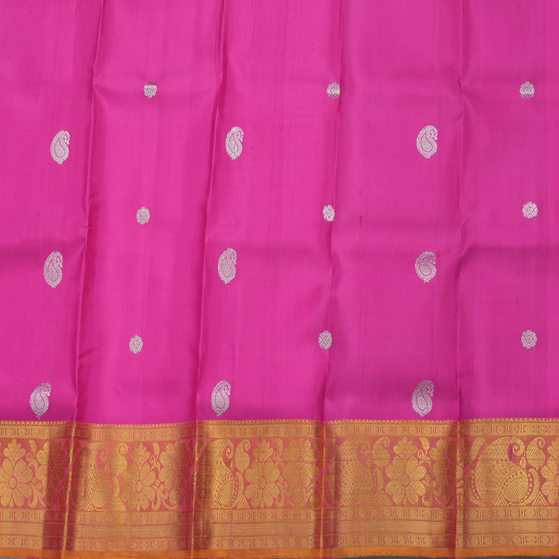 Hayagrivas Pure Kanjivaram Pattu Pavadai in Rani Pink with Dual tone Orange KBE469F3-4