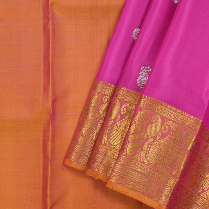Hayagrivas Pure Kanjivaram Pattu Pavadai in Rani Pink with Dual tone Orange KBE469F3-4