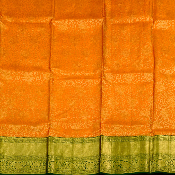 Hayagrivas Pure Kanjivaram Pattu Pavadai in Luminous Orange Brocade with Bottle Green KBE469F30-2