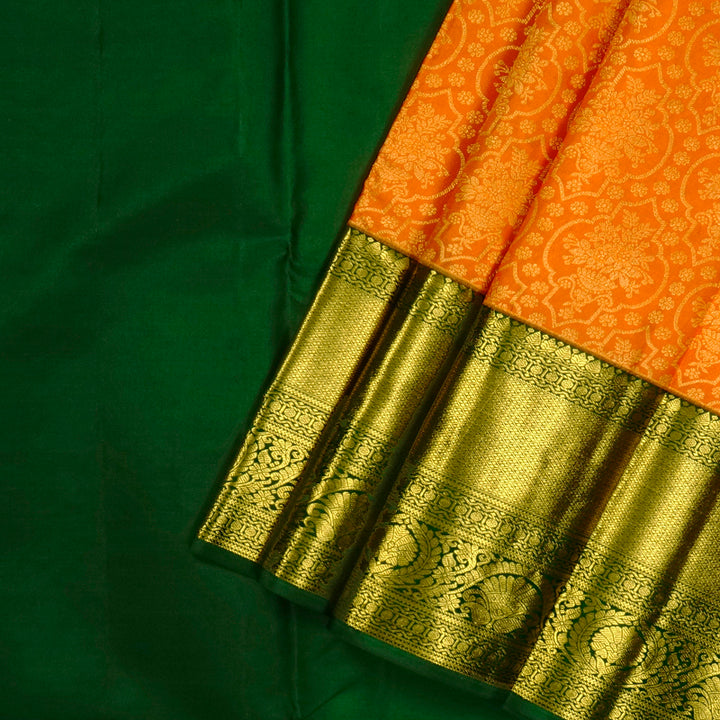 Hayagrivas Pure Kanjivaram Pattu Pavadai in Luminous Orange Brocade with Bottle Green KBE469F30-2
