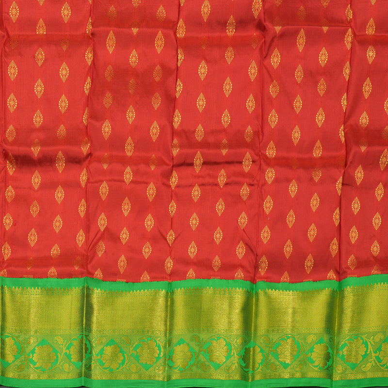 Hayagrivas Red Pattu Pavadai with Parrot Green contrast KBE469F7-3