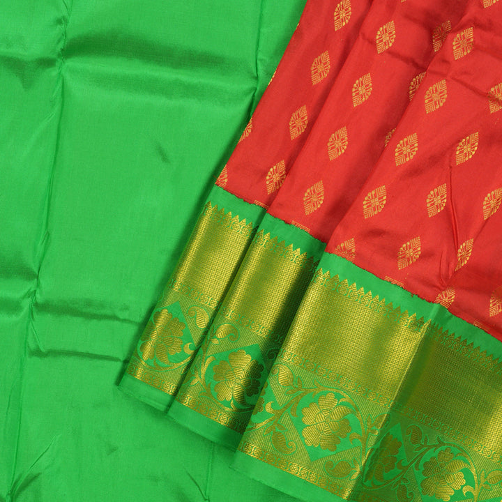 Hayagrivas Red Pattu Pavadai with Parrot Green contrast KBE469F7-3