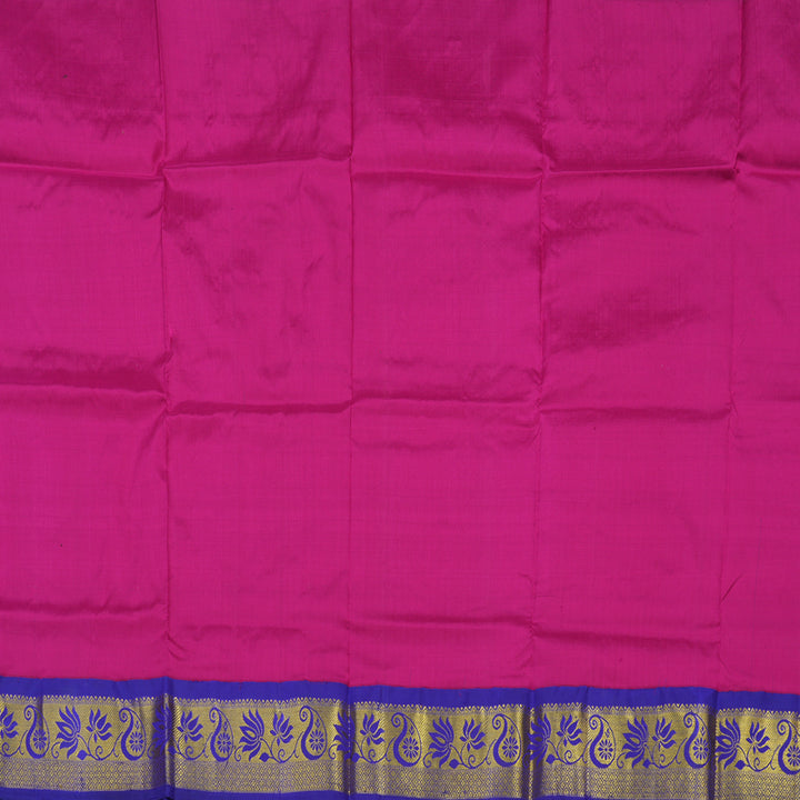 Hayagrivas Handloom Magenta Pink Kanjivaram Silk Pattu Pavadai with Purplish-Blue Border KBE469F9-9