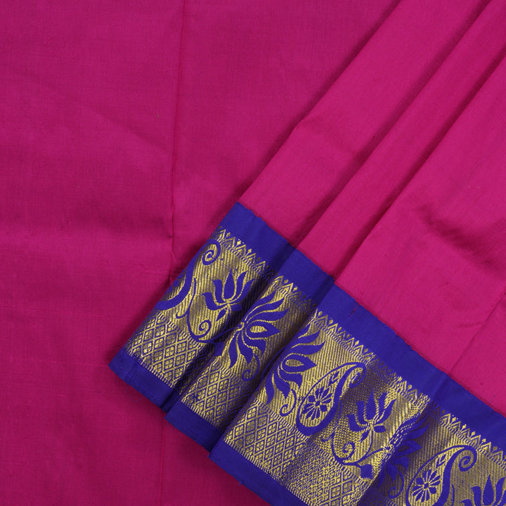 Hayagrivas Handloom Magenta Pink Kanjivaram Silk Pattu Pavadai with Purplish-Blue Border KBE469F9-9