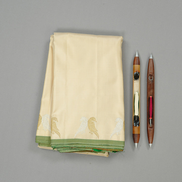 Hayagrivas Handloom Kanjivaram Silk Saree in Stunning Half White KBE46D12-1