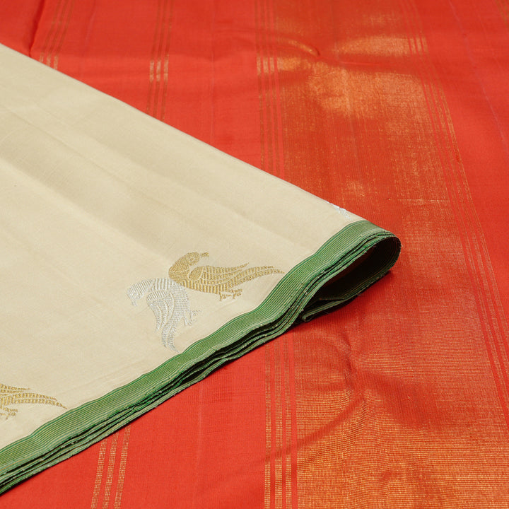 Hayagrivas Handloom Kanjivaram Silk Saree in Stunning Half White KBE46D12-1