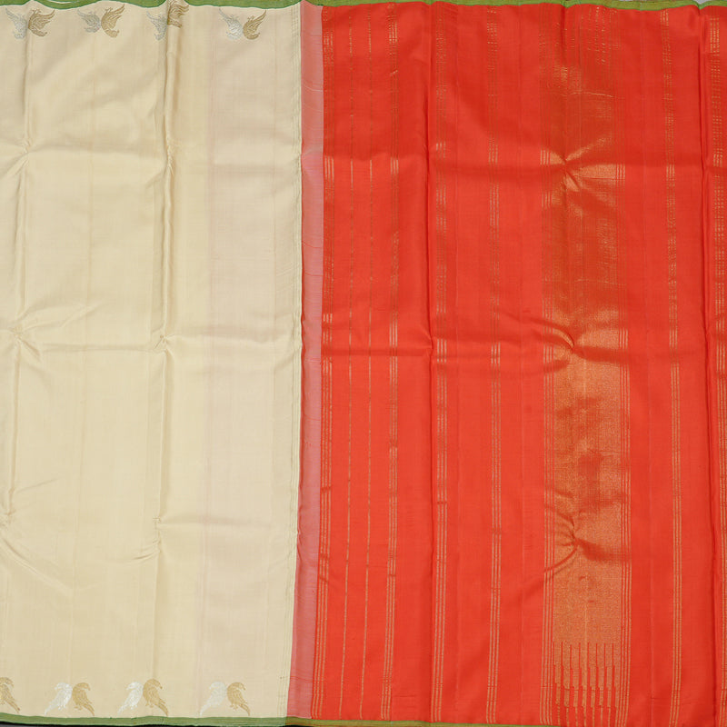 Hayagrivas Handloom Kanjivaram Silk Saree in Stunning Half White KBE46D12-1