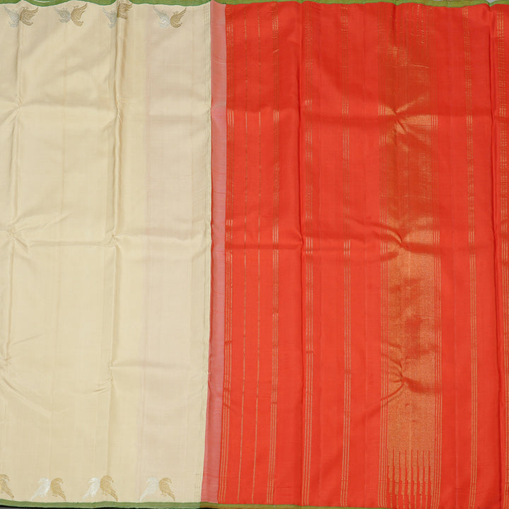 Hayagrivas Handloom Kanjivaram Silk Saree in Stunning Half White KBE46D12-1