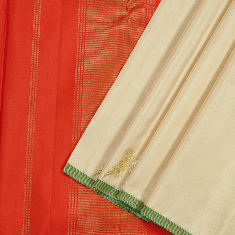 Hayagrivas Handloom Kanjivaram Silk Saree in Stunning Half White KBE46D12-1