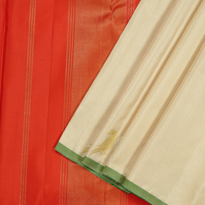 Hayagrivas Handloom Kanjivaram Silk Saree in Stunning Half White KBE46D12-1