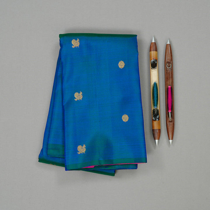Hayagrivas Peacock Blue Handloom Kanjivaram Silk Saree KBE46D13-1