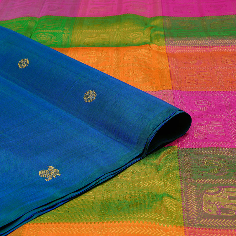 Hayagrivas Peacock Blue Handloom Kanjivaram Silk Saree KBE46D13-1