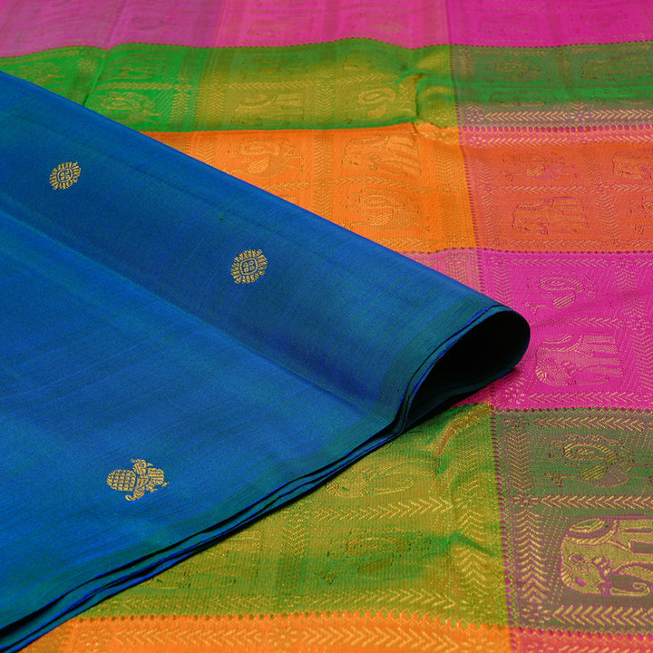 Hayagrivas Peacock Blue Handloom Kanjivaram Silk Saree KBE46D13-1
