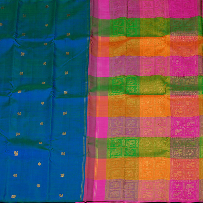 Hayagrivas Peacock Blue Handloom Kanjivaram Silk Saree KBE46D13-1