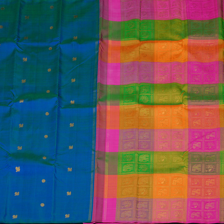 Hayagrivas Peacock Blue Handloom Kanjivaram Silk Saree KBE46D13-1