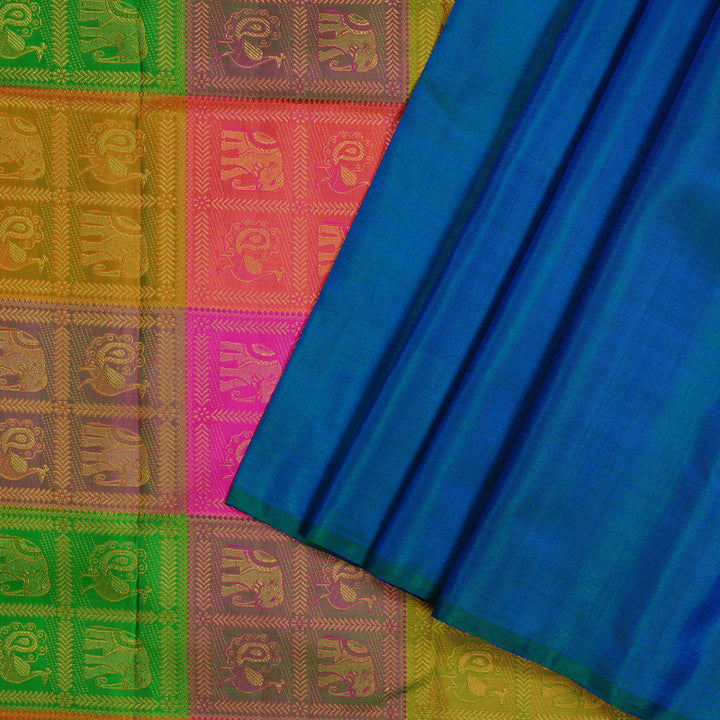 Hayagrivas Peacock Blue Handloom Kanjivaram Silk Saree KBE46D13-1