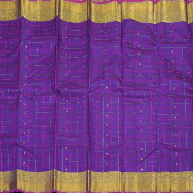 Hayagrivas handloom Kanjivaram silk saree in Captivating  Purplish blue with Parrot green Thread checks KBE46D19-1