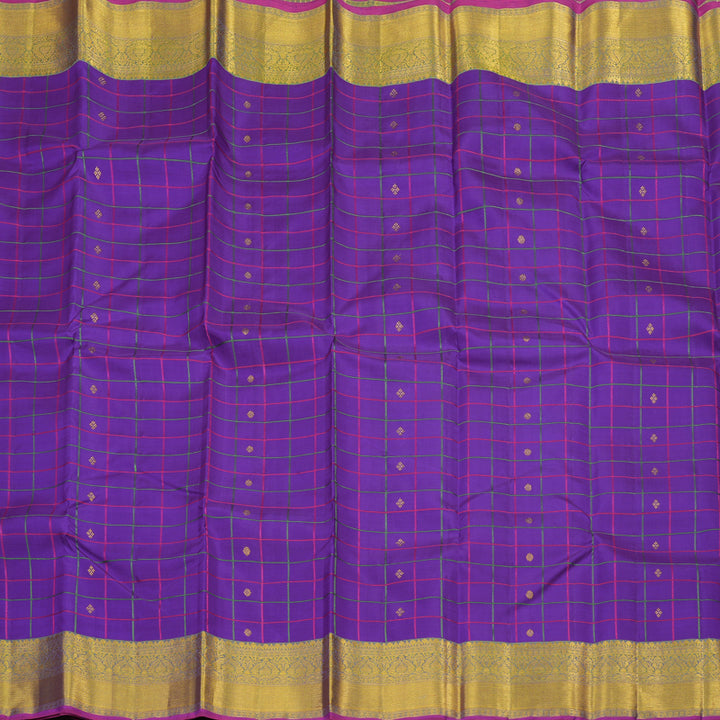Hayagrivas handloom Kanjivaram silk saree in Captivating  Purplish blue with Parrot green Thread checks KBE46D19-1