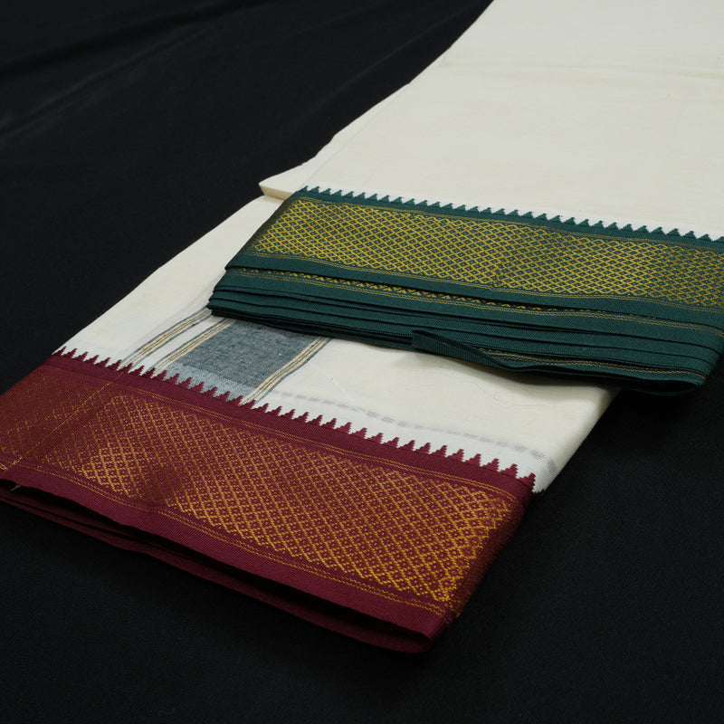 Hayagrivas Cotton Dhoti 9*5 with Ganga Jamuna border KBE470F3-1