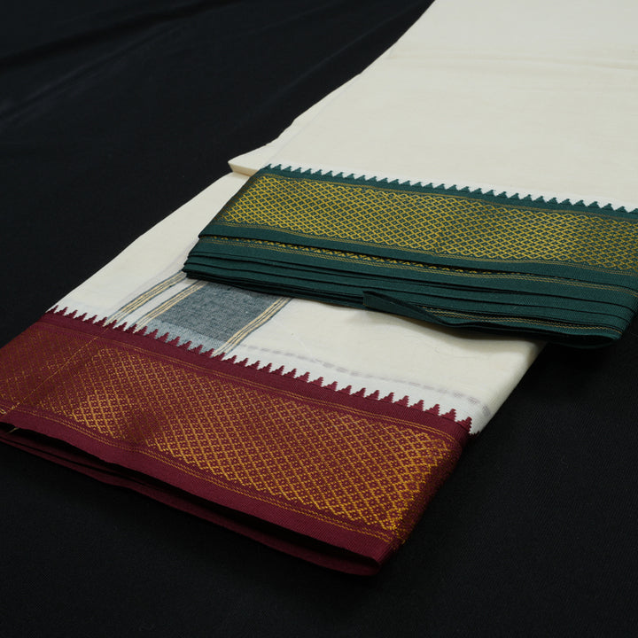 Hayagrivas Cotton Dhoti 9*5 with Ganga Jamuna border KBE470F3-1