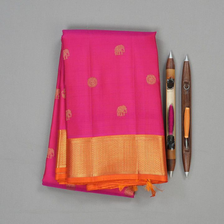 Hayagrivas Handloom Pure Kanjivaram Silk Saree in Celestial Orangish Pink KBE473F2-1