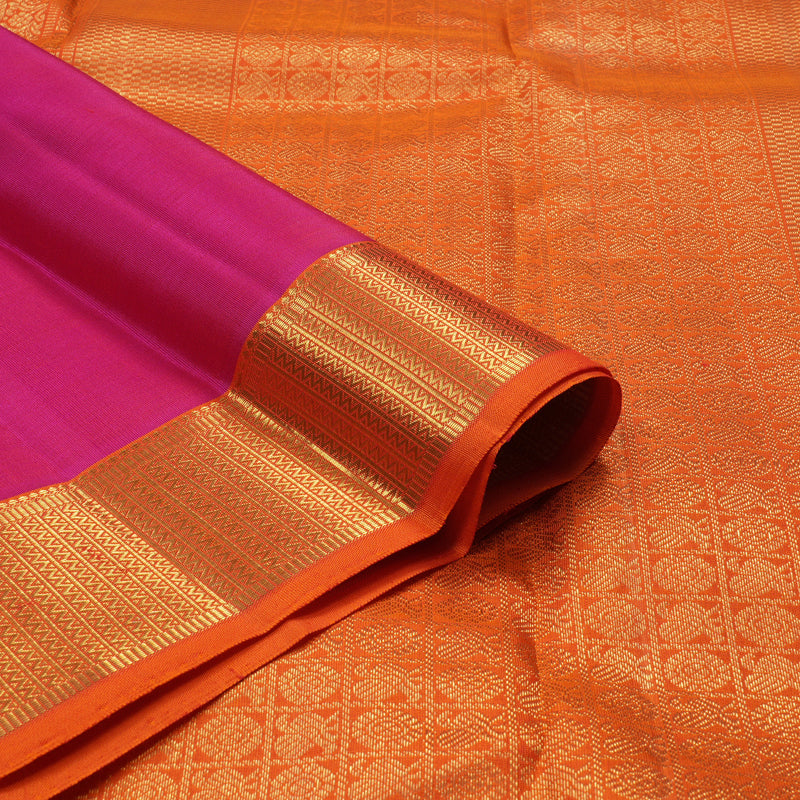 Hayagrivas Handloom Pure Kanjivaram Silk Saree in Celestial Orangish Pink KBE473F2-1