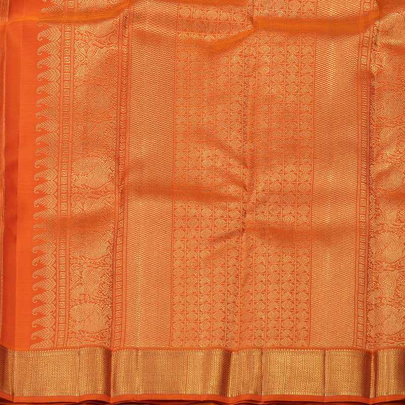 Hayagrivas Handloom Pure Kanjivaram Silk Saree in Celestial Orangish Pink KBE473F2-1