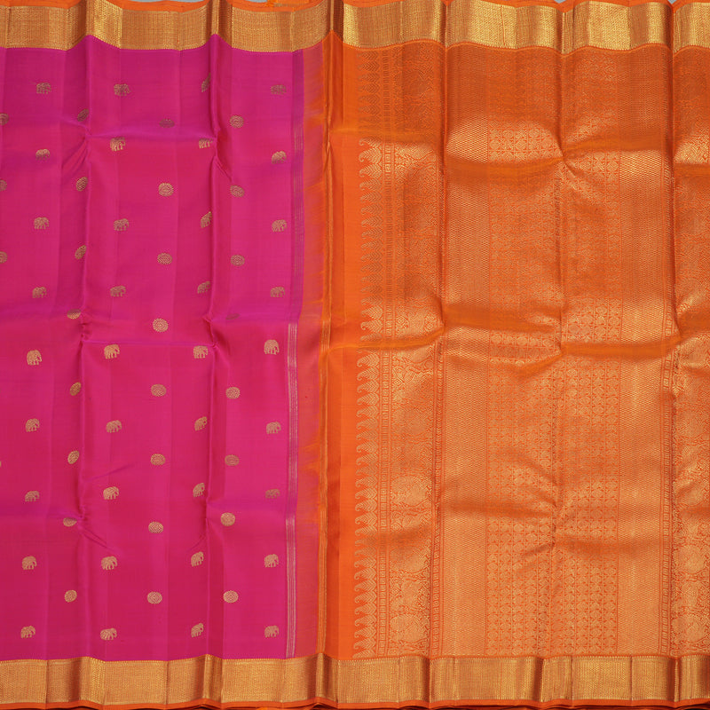 Hayagrivas Handloom Pure Kanjivaram Silk Saree in Celestial Orangish Pink KBE473F2-1