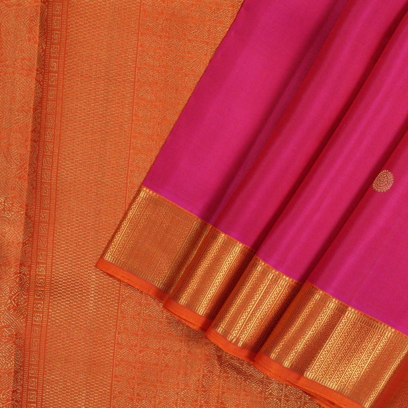 Hayagrivas Handloom Pure Kanjivaram Silk Saree in Celestial Orangish Pink KBE473F2-1