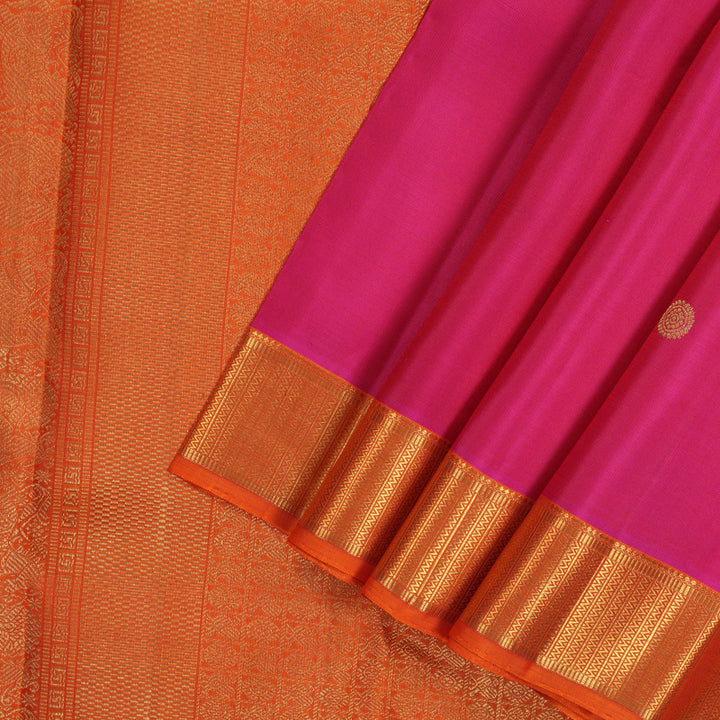 Hayagrivas Handloom Pure Kanjivaram Silk Saree in Celestial Orangish Pink KBE473F2-1