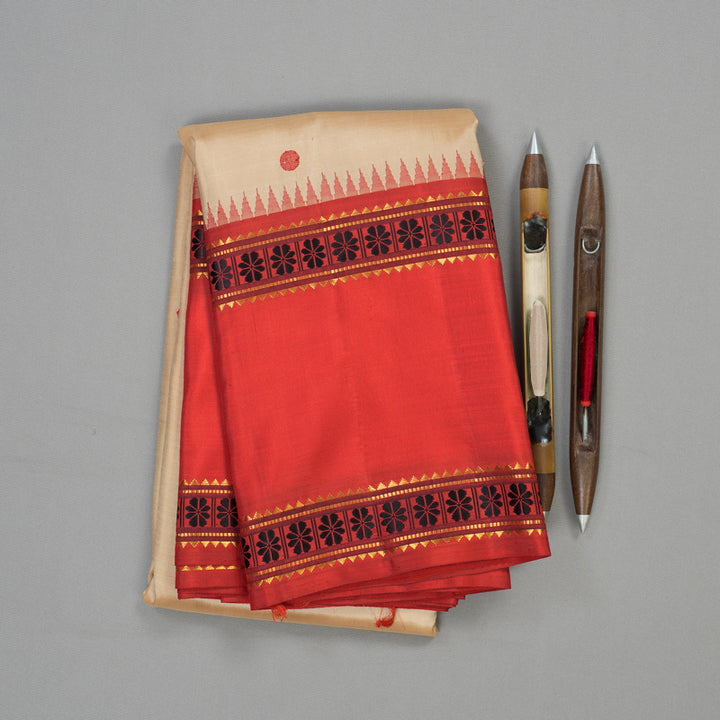 Hayagrivas Handloom Pure Kanjivaram Silk Saree in Stunning Sandal KBE475F1-1