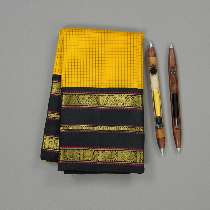 Hayagrivas Handloom Kanjivaram Silk Saree in Eye-catching Yellow KBE47D4-1