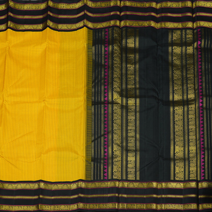 Hayagrivas Handloom Kanjivaram Silk Saree in Eye-catching Yellow KBE47D4-1